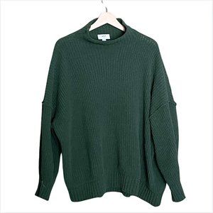 Aerie Green Oversized Sweater Pullover Knit Mock Neck Long Sleeve Size Large